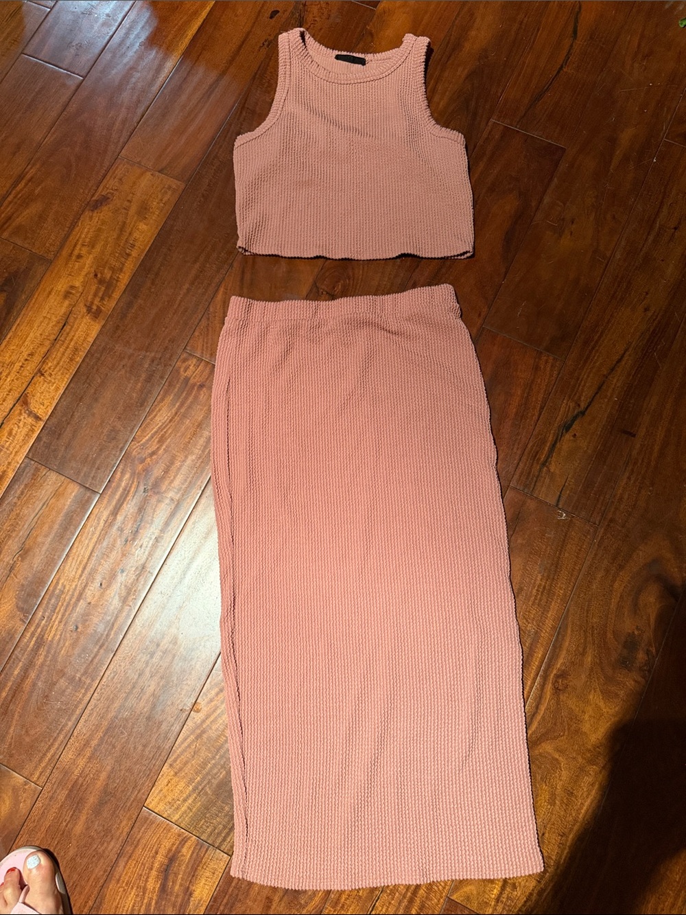 Ribbed Knit Pink Midi Skirt - and blouse Women